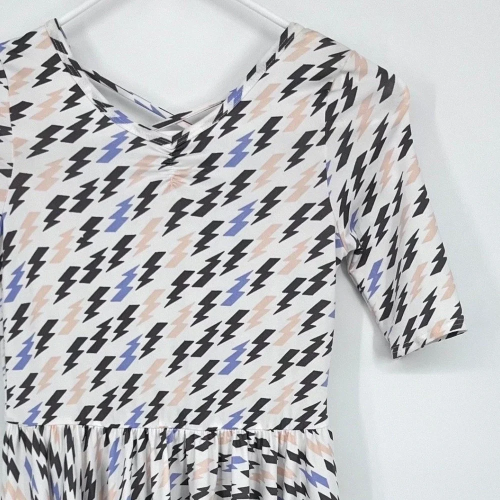 NWT Dot Dot Smile Skater Dress Girls 8/10 White Lightning Bolt Retro Indie Funky